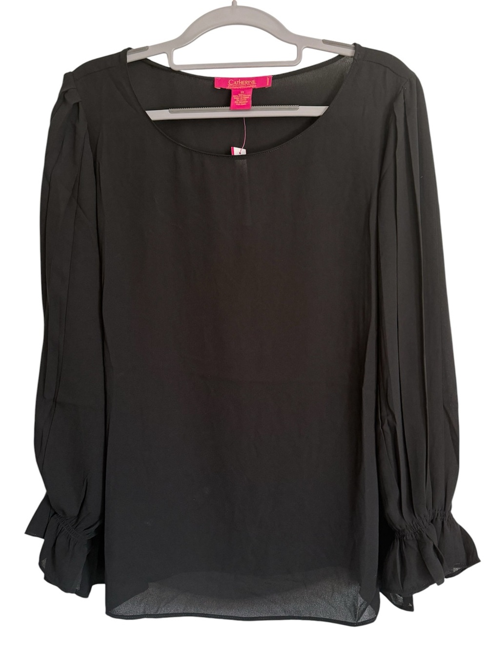 Catherine Malandrino Black Long-Sleeve Ruffle Cuff Blouse